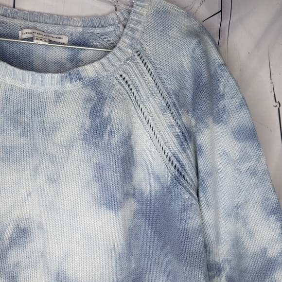 American Eagle Blue Tie-Dye Boho Y2K Knit Pullover Sweater - Picture 6 of 9